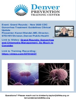 Grand Rounds - New 2020 CDC Gonorrhea Treatment Guidelines Clinical Update